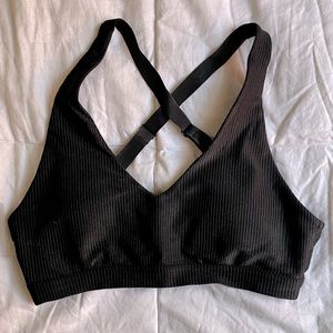Aerie OFFLINE black ribbed shiny cross back sports bra